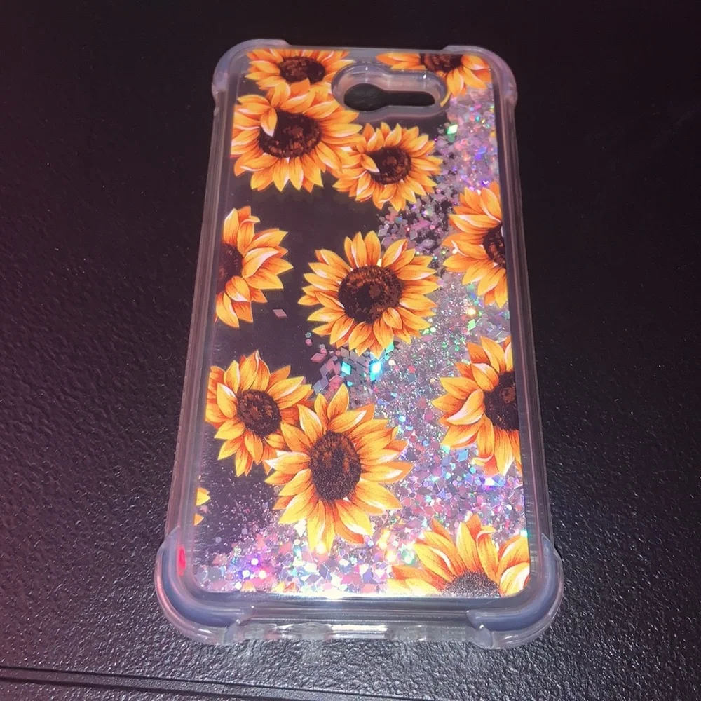 5for$10 Galaxy A71 4G, J7 2017 Bling Liquid Glitter Case Reinforced -Sunflower